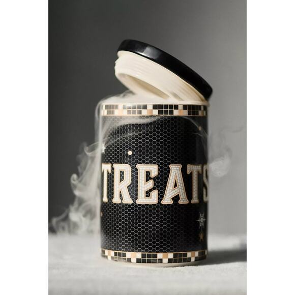 Anthropologie The Bistro Tile Stoneware Canister Halloween Edition - Picture 1 of 6